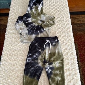 Size 12 Months Kids Baby Tie-Dye Hoodie and Jogger Set Navy Green & White